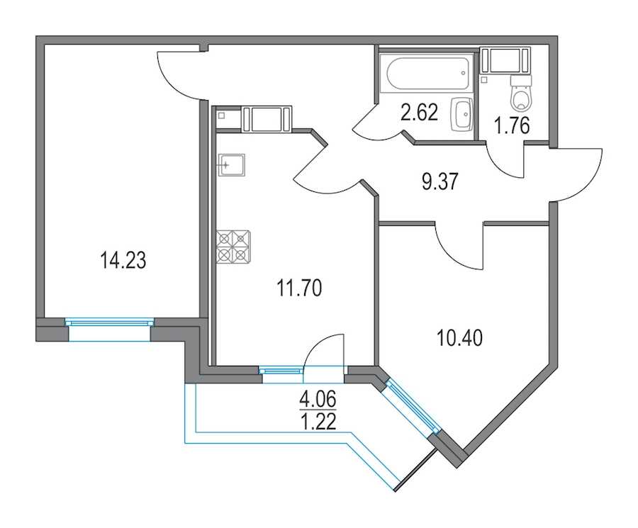 Двухкомнатная квартира в : площадь 50.08 м2 , этаж: 20 - 21 – купить в Санкт-Петербурге